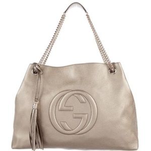 Gucci SOHO Large Gold Metallic Hobo Leather Tote